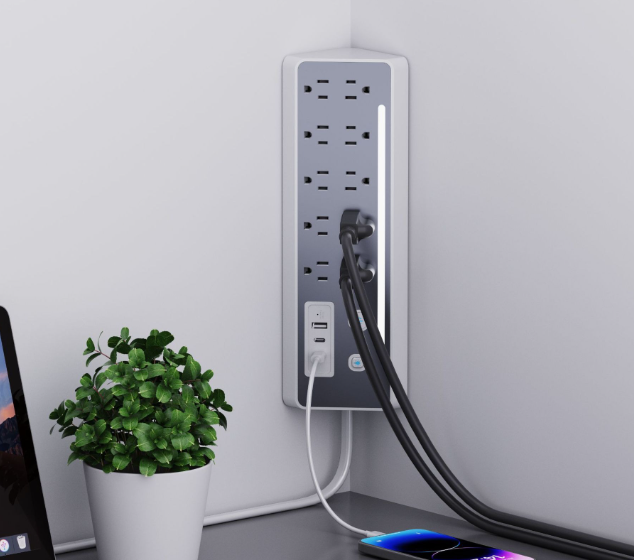 LNC Triangular US Plug Power Strip, Multi-Port Extension Socket,US Standard Power Strip with LED Indicator